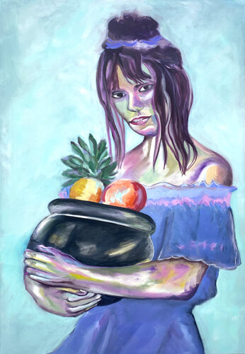 Frau mit Obstschale di Claudia Ditters, Pittura in vendita su Singulart