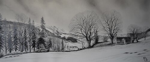 Spätwinterlandschaft in Schönenboden von Gregor Dörig, Zeichnungen kaufen auf Singulart