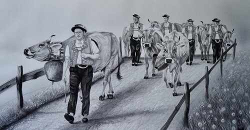 Alpauftrieb Frümseralp von Gregor Dörig, Zeichnungen kaufen auf Singulart