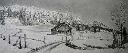 Wintertag am Gamserber von Gregor Dörig, Zeichnungen kaufen auf Singulart