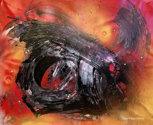 "La machine temporelle" 20X20po acrylique sur toile 2025 di robert deschênes, Pittura in vendita su Singulart