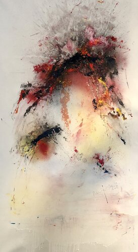 13-"Montagne eau et feu" 48"X24" acrylique sur toile 2020 van robert deschênes, Schilderij te koop op Singulart