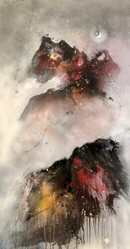 "Appalaches et lune" acrylique sur toile by robert deschênes, Painting for Sale on Singulart