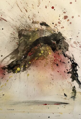 "Pluie d'artifice sur le petit lac tranquille" acrylique sur toile van robert deschênes, Schilderij te koop op Singulart