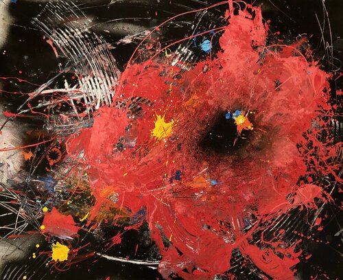 "Le coquelicot" 17.5X21.5 po acrylique sur papier cartonné 2024a van robert deschênes, Schilderij te koop op Singulart