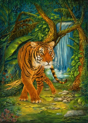Tiger auf der Pirsch de Olaf Plantener, Pintura a la venta en Singulart