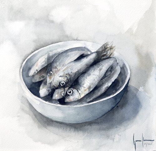 PLATO CON BOQUERONES von Nacho Muñoz Cano, Malerei kaufen auf Singulart