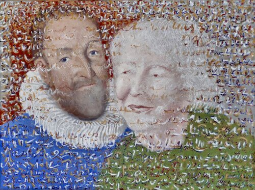 Agrippa d’Aubigné et Wislawa Szymborska, poètes van Nicole Bovard, Schilderij te koop op Singulart