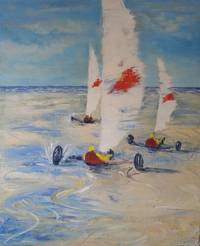 Côte d'Opale, char à voile von Théodora BERNARDINI, Malerei kaufen auf Singulart