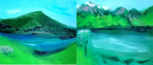 The Mount Rigi and The Mount Gitschen Diptych de Dan Zyzniewski, Pintura a la venta en Singulart