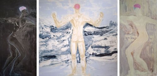 We All Have Pink Brains—A Triptych van Dan Zyzniewski, Schilderij te koop op Singulart