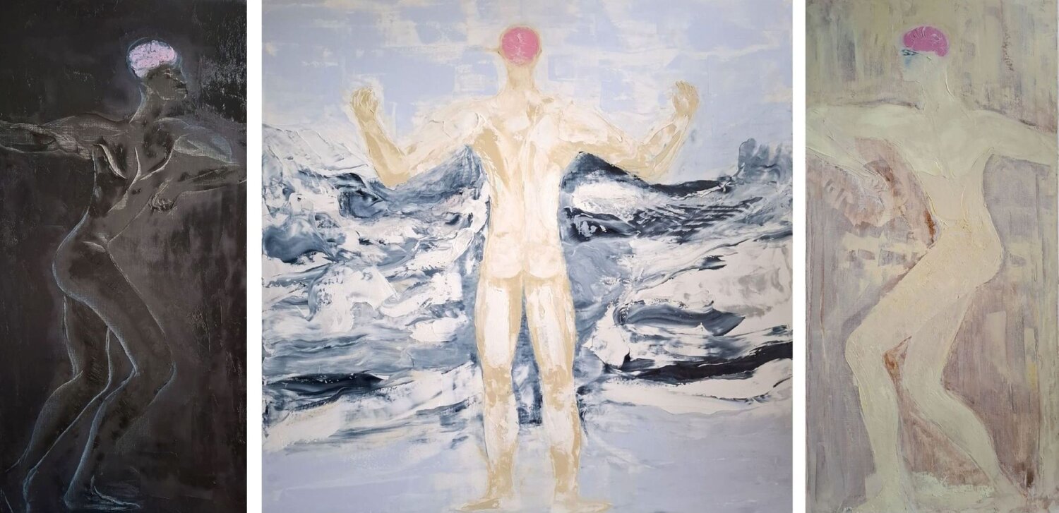 We All Have Pink Brains—A Triptych Dan Zyzniewski Origineel schilderij te koop