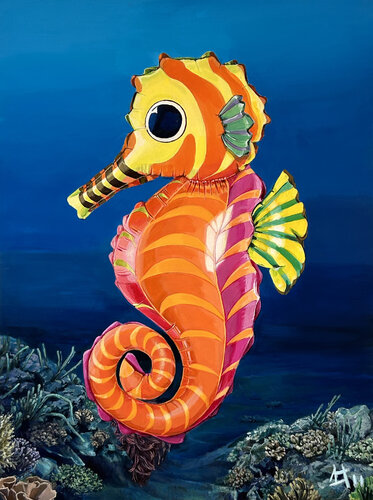 Hipo el caballito de mar y los corales. Serie Naturaleza plástica von SOFIA CRISTINA JIMENEZ, Malerei kaufen auf Singulart