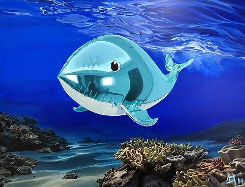 Big whale y  los corales. Serie Naturaleza plástica von SOFIA CRISTINA JIMENEZ, Malerei kaufen auf Singulart