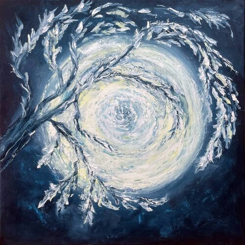 Celestial Nightfall and the Snow-White Full Moon van Lucy Moon, Schilderij te koop op Singulart