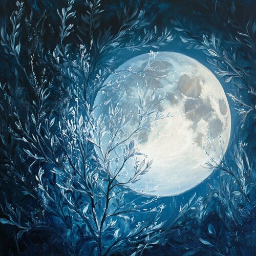 In the Embrace of the Full Moon’s Sapphire Light van Lucy Moon, Digitaal te koop op Singulart