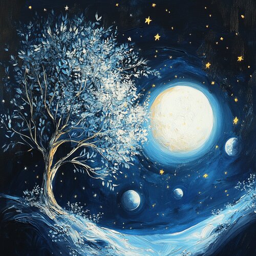 A Silver Dream Beneath the Radiant Full Moon van Lucy Moon, Digitaal te koop op Singulart