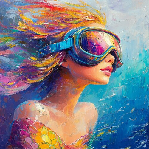 A Girl Beneath the Azure Waves di Lucy Moon, Digitale in vendita su Singulart