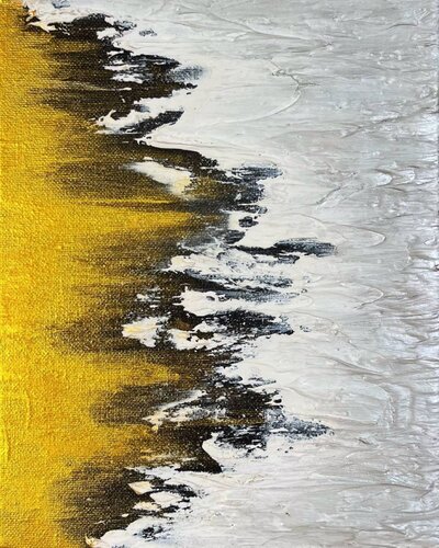 Modern acrylic texture with gold and silver di Lucy Moon, Pittura in vendita su Singulart