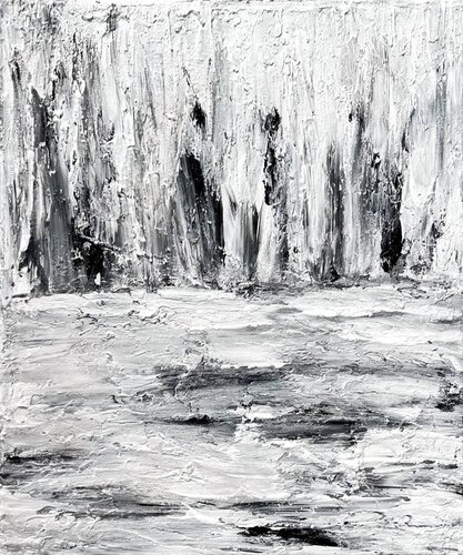 Contemporary textured art in black and white di Lucy Moon, Pittura in vendita su Singulart