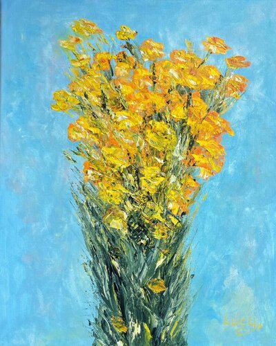 Textured Bouquet of Yellow Wildflowers von Lucy Moon, Malerei kaufen auf Singulart