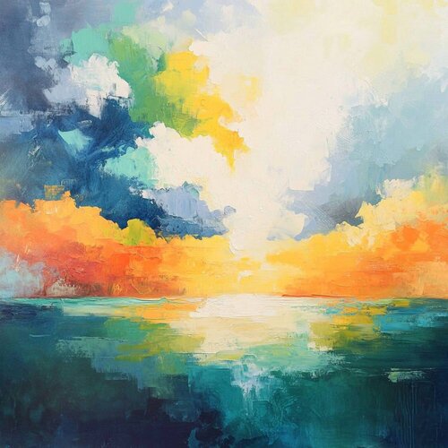Peach sky and deep aquamarine de Lucy Moon, Digital a la venta en Singulart