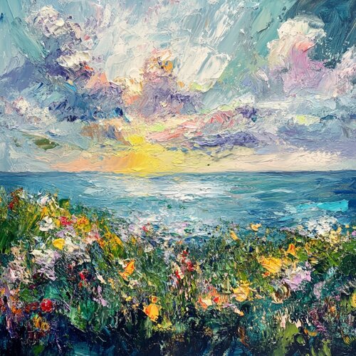 Golden Horizon and Purple Clouds of France de Lucy Moon, Digital a la venta en Singulart