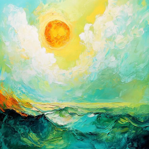 Glow in the sea ultramarine and lemon sky de Lucy Moon, Digital a la venta en Singulart