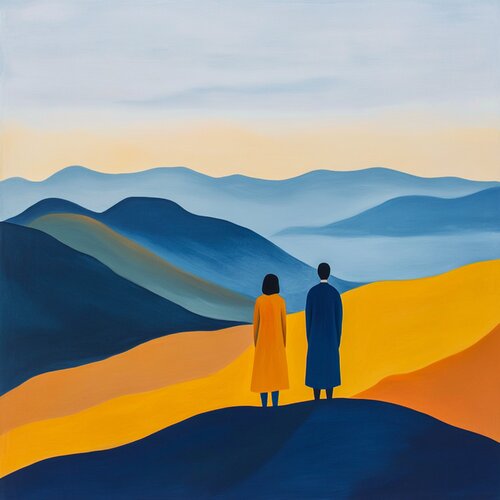A man and a woman in the glow of sunset de Lucy Moon, Digital a la venta en Singulart