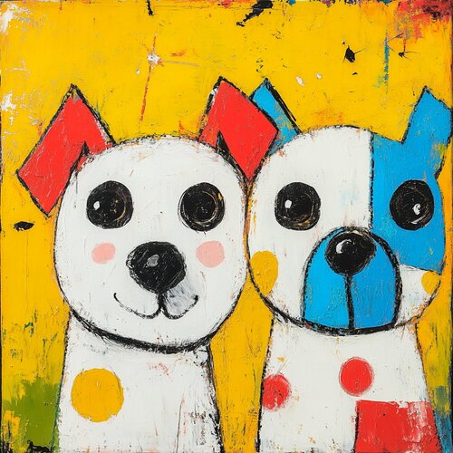 Abstract White Dogs in a Colorful Dream de Lucy Moon, Digital a la venta en Singulart