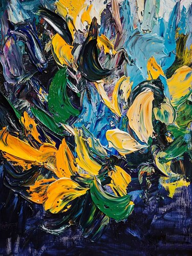 Whirlwind of Green, Yellow, and Midnight Blue di Lucy Moon, Digitale in vendita su Singulart