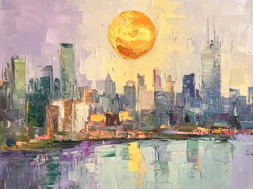 The Sun Paints the City in Fire and Silk van Lucy Moon, Digitaal te koop op Singulart