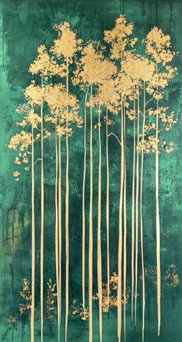 Golden Trees of the Emerald Forest par Lucy Moon, Digital en vente sur Singulart