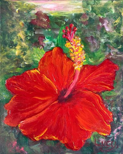 Red Hibiscus at Dawn von Lucy Moon, Malerei kaufen auf Singulart