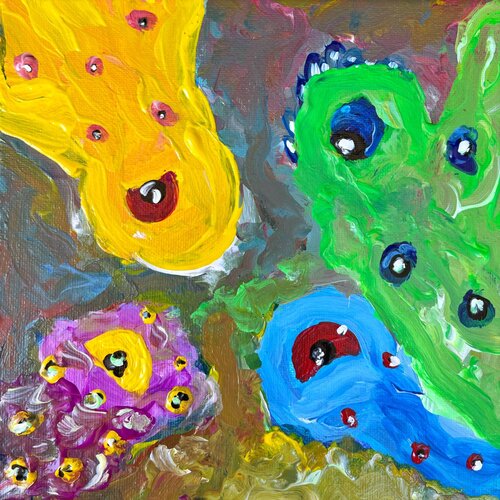 Blue, yellow, and green, sweet ghosts by Lucy Moon, 회화 for Sale on Singulart