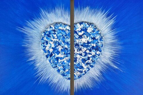 Diptych. A Heart Open in Rays of White and Blue Light by Lucy Moon, Painting for Sale on Singulart