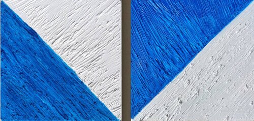 Diptych. Dialogue of Diagonals in Blue and White by Lucy Moon, Painting for Sale on Singulart