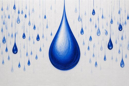 Drops are blue, white, and united by Lucy Moon, Digital for Sale on Singulart
