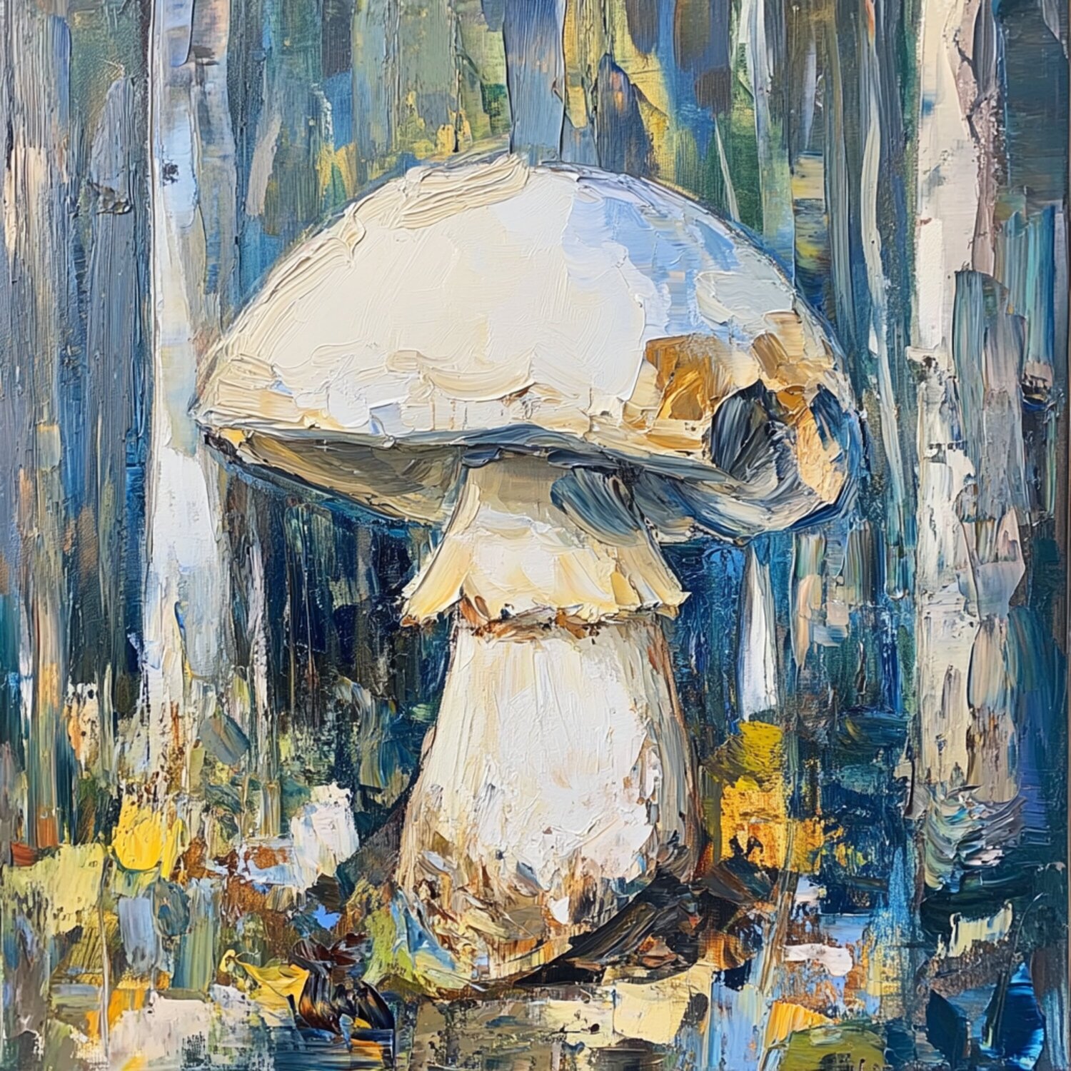 Lone mushroom anchored in swirling forest hues Lucy Moon Digital zu verkaufen