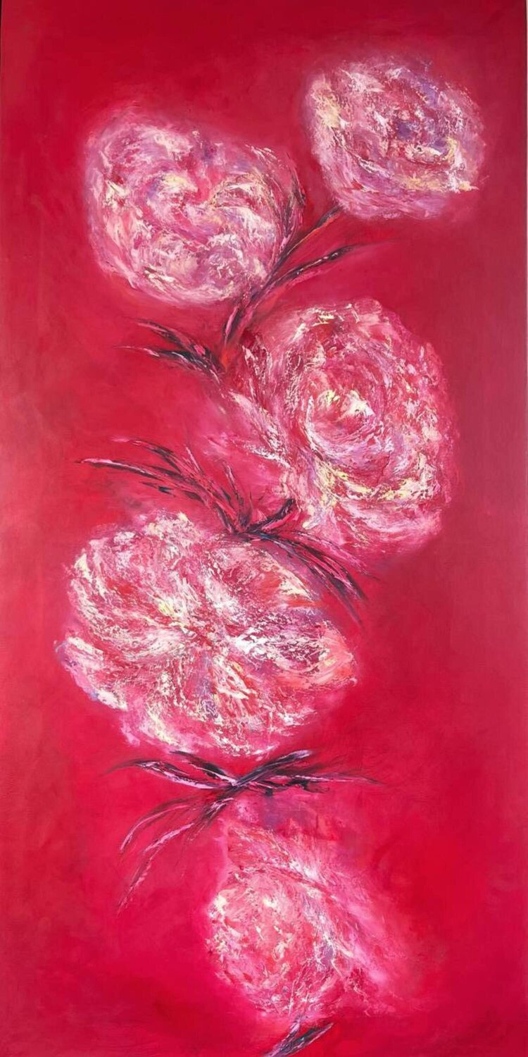 Large Spring Flowers on a Red Background Lucy Moon