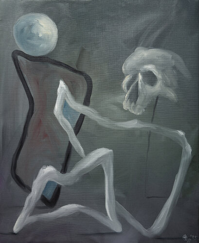 Still life with ball and skull on a stick von Theo Overgaauw, Malerei kaufen auf Singulart