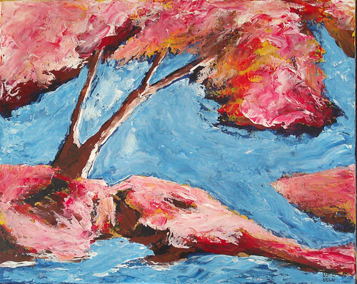 Cherry Blossom by a brook van Wayne Brown, Schilderij te koop op Singulart