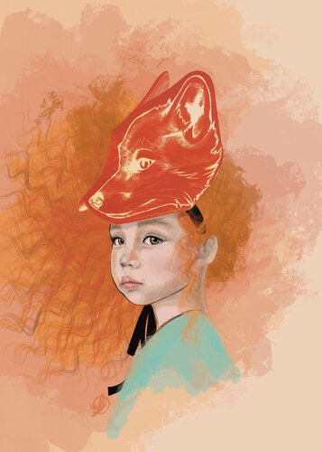 Fox – Figurative Nashiste Painting of Instinct and Reflection by Isabella D'Elia, Digital for Sale on Singulart
