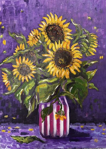 Sonnenblumen, Lila von Jeannette Reupke, Malerei kaufen auf Singulart