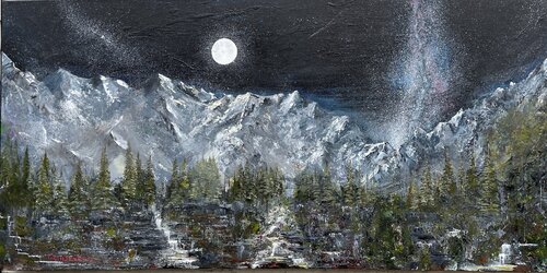 "Full Moon with Milky Way" by Gery Kempczynski, 油畫 for Sale on Singulart