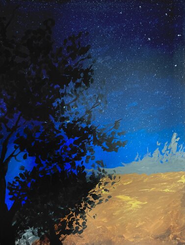 Field and trees at midnight von Nikoloz Berianidze, Malerei kaufen auf Singulart