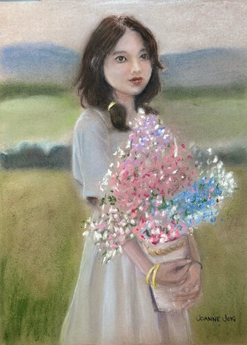 As She Gathers Flowers par Joanne Joki, Peinture en vente sur Singulart