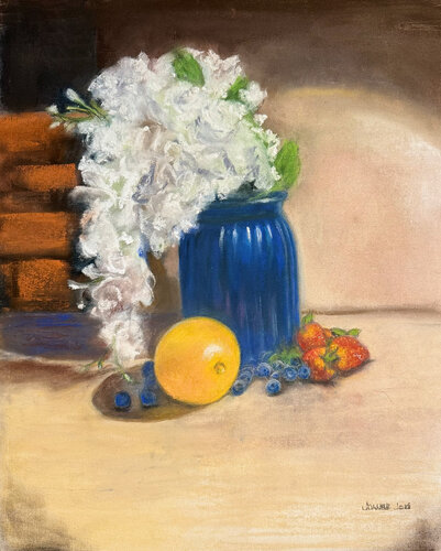 Recollections of a Blue Glass Vase par Joanne Joki, Peinture en vente sur Singulart