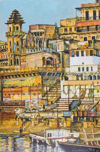 Darbhanga  Ghat di Mamta Malhotra, Pittura in vendita su Singulart