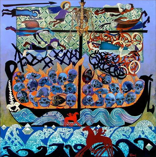 EL VIAJE DE LAS ALMAS LIBERADAS - THE FINAL VOYAGE OF THE LIBERATED SOULS di Raymond Andrews, Pittura in vendita su Singulart